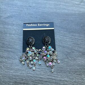 Vintage Clip On Multi-strand Dangling Beaded Earrings